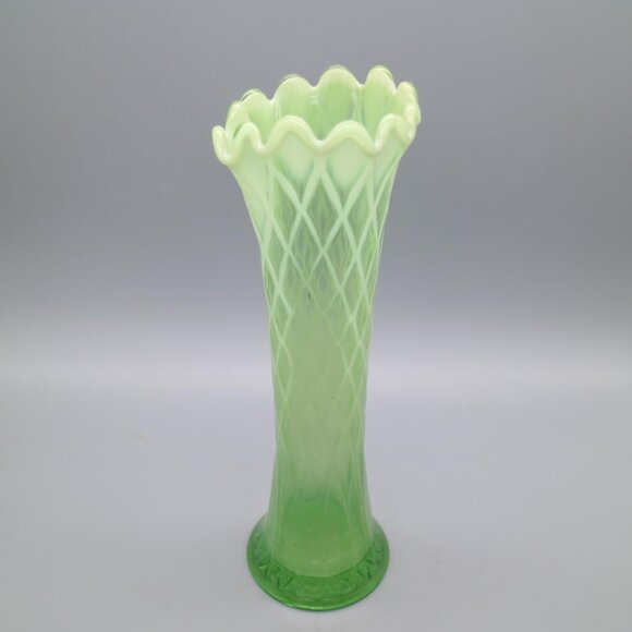 Antique Northwood Style Diamond Point Opalescent Glass 12” Glass Vase - Picture 3 of 8